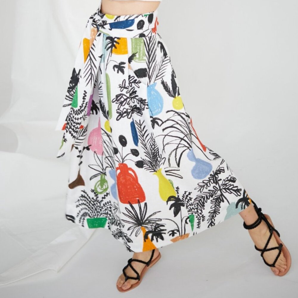 WHiT Kimani A-Line, Tie Linen Skirt, Multi-Colored, Size 2